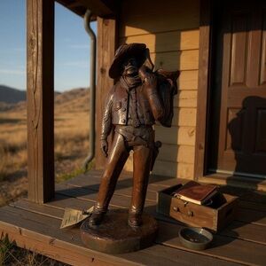 Vintage Largo Sculpture High‎ Plain Drifter Cowboy with Saddle on Shoulder 13"